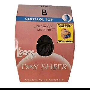 Leggs Vintage Womens Size B Off Black SheerToe Control Top Pantyhose Hosiery NIB